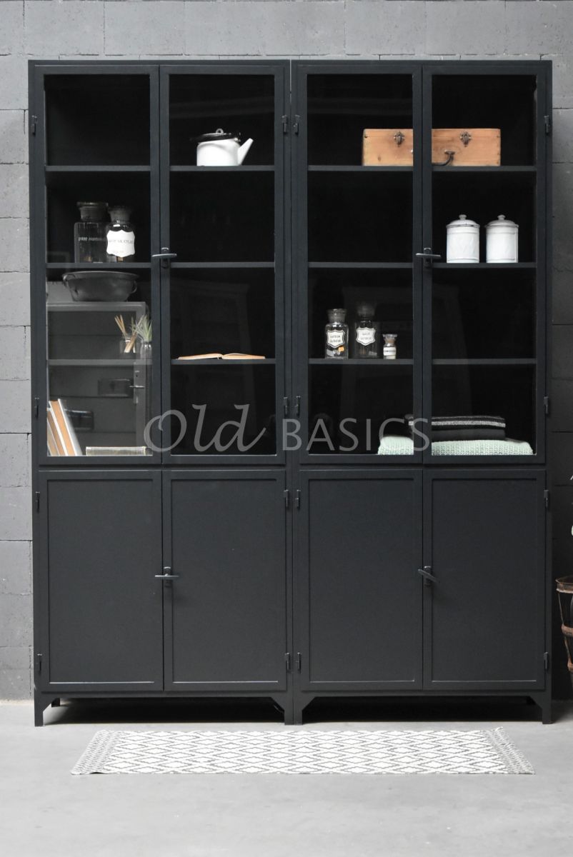 Detail van Apothekerskast Demi, 4 deuren, RAL7021, zwart, grijs, materiaal staal